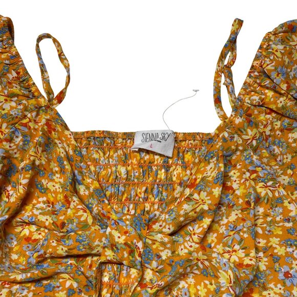 Women's Sienna Sky Large Top Floral Smocked Crop With Adjustable Straps Yellow/B - Picture 10 of 12